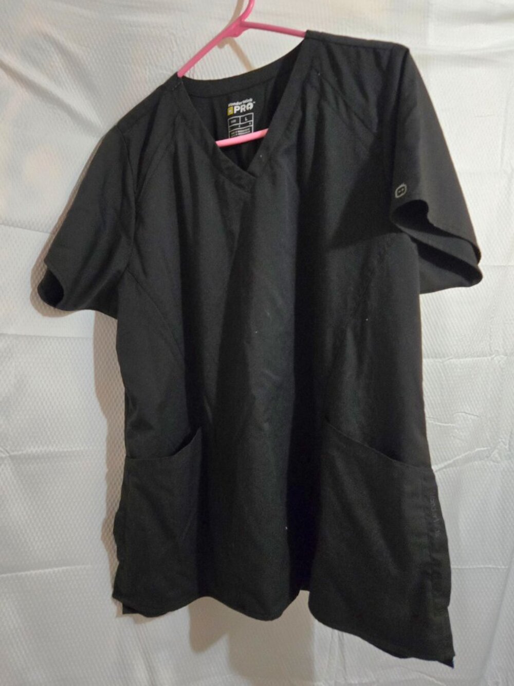 WonderWink PRO Women’s Black Scrub Top Size L V-Neck Medical Nursing Uniform
